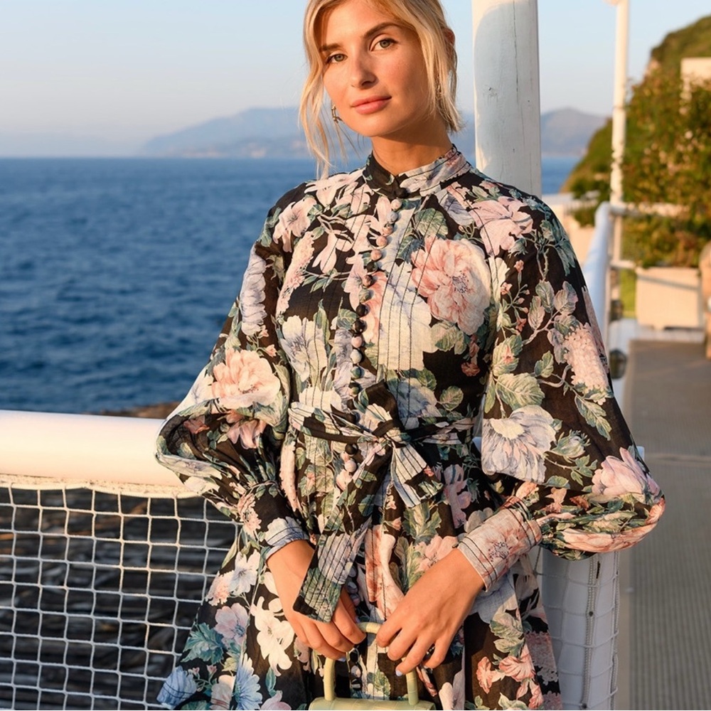 Zimmermann Black Floral Long-Sleeve Maxi Dress